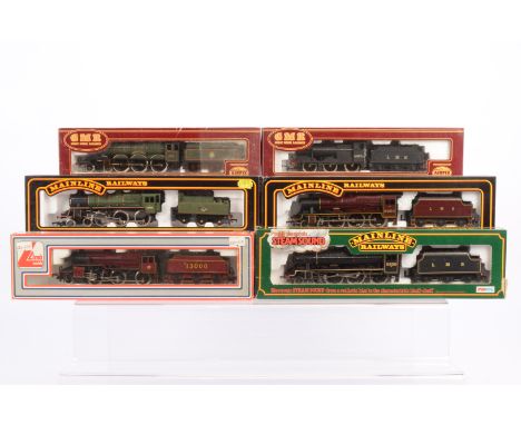 OO Gauge BR and LMS Steam Locomotives with Tenders, a boxed group, BR Mainline 37-053 Standard Class 4 75001 and GMR 54125-5 