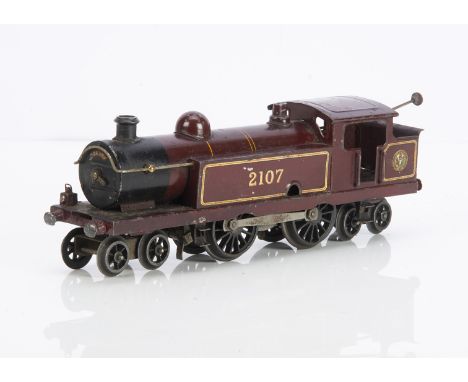 A Hornby 0 Gauge clockwork No 2 '4-4-4' Tank Locomotive, circa 1927, with fixed lamps, cast iron driving wheels and small dro