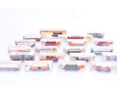 N Gauge Continental Freight Stock,  a cased collection of tank wagons, open trucks wagons, sliding door wagons, ore trucks, b