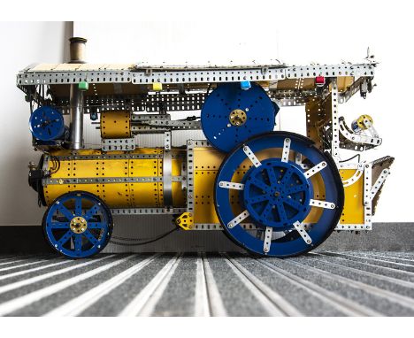 A large Meccano-built Display Model Showman's Engine, in late silver/blue/yellow components (some faded, especially yellow pi