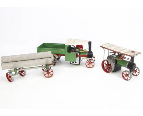 Mamod Live Steam Traction Engine Steam Wagon and Lumber Trailer,  the TE1a and SW1 both in green and red, originally for spir