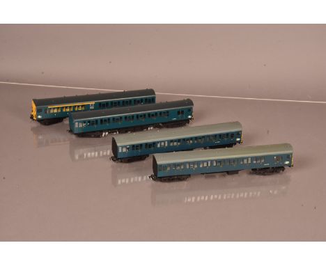 Lima and Mainline 00 Gauge coaches converted to BR SR blue 2-EPB and 2-HAP units, 2-EPB 5708 converted from Lima for  Trailer