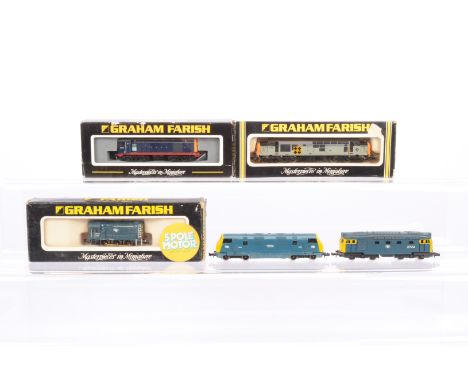 N Gauge Diesel Locomotives,  Graham Farish,  cased 371-025 Class 20 20906 in blue DRS livery, boxed Class 08 1007 06 113 in B