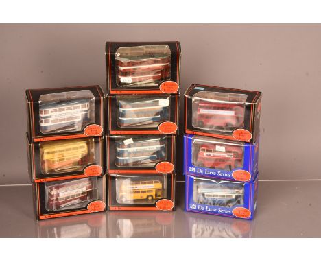 Exclusive First Editions OO Gauge Buses and Trams, a boxed group 1:76 scale, double deck buses (6) one an EFE 1995 Showbus an