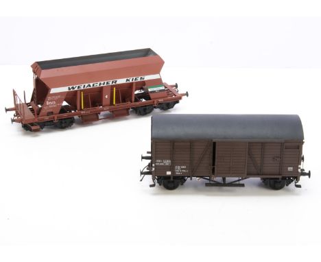 Two Gauge 1 Continental Freight Wagons by Twerenbold (Switzerland) and unidentified,  the Twerenbold SBB-CFF bogie hopper wag