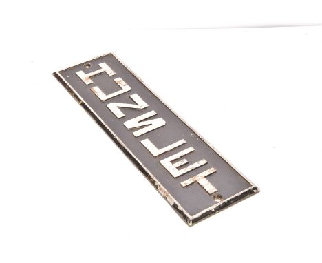 Hunslet Engine Company Manufacturers Name Plate, cast alloy with brushed alloy vertical lettering on a black ground Hunslet, 