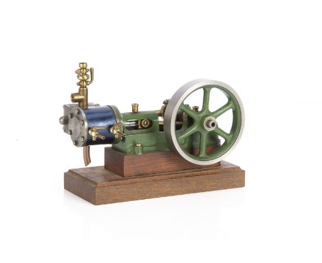 A Stewart Turner Live Steam '10H' Horizontal Engine, neatly machined and finished in green with blued cylinder casing, mounte