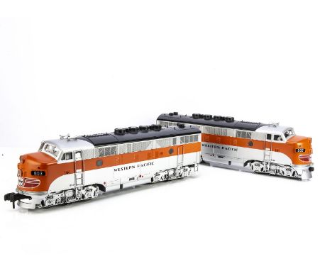 A RailKing/MTH G Scale 2-part American F3 Diesel Unit, two 'A' units in Western Pacific silver/orange livery as No. 802/803, 