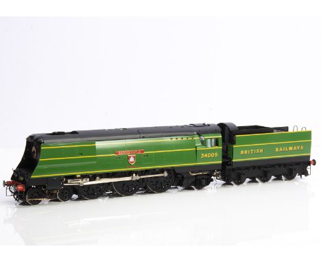 A Finescale 0 Gauge BR (ex-SR) unrebuilt 'West Country' class 4-6-2 Locomotive and Tender by Masterpiece Models, limited edit