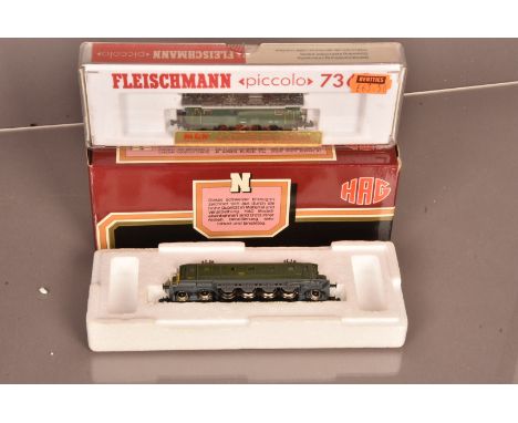 HAG and Fleischmann Piccolo N Gauge Continental Electric Locomotives, a boxed HAG Nr 800 Ae 4/7 10956 locomotive in SBB green