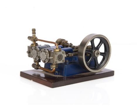 A Stewart Turner Live Steam 'D10' Horizontal Engine, neatly machined and finished in blue and black with blue-grey steel cyli