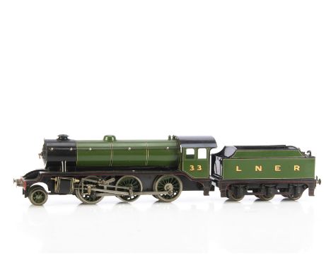 An unboxed Bassett-Lowke 0 Gauge electric LNER 2-6-0 Locomotive and Tender, a later version with finer detailing to motion, a