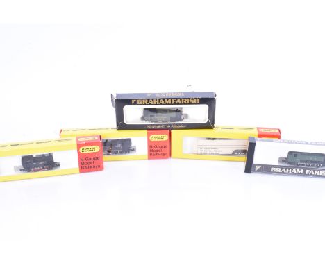 N Gauge Steam Tank Locomotives, five boxed examples, Hornby Minitrix 205 41234 201 47160 (2) all in BR black livery and Graha