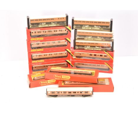 OO Gauge LNER Teak Coaching Stock,  bubble packed Graham Farish examples, 10612 (2), 10602 (2) on packet end missing, Triang 