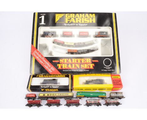 N Gauge Steam Tank Locomotives and Goods Wagons, three tank locomotives, Minitrix N205 41234, Graham Farish 1016 J94 68079 bo