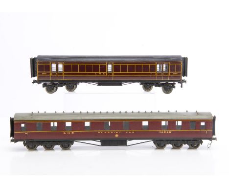 A pair of 0 Gauge LMS corridor Coaches by Bonds or similar,  of wooden construction, full brake No. 2506 15½" long over buffe