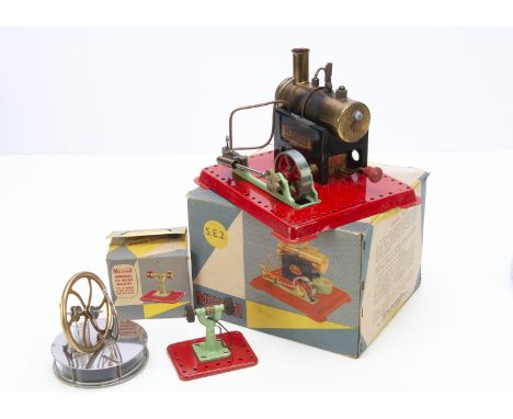 A boxed Mamod SE2 Stationary Engine and small Hot Air Engine by unknown maker, the SE2 lightly used with whistle, exhaust reg