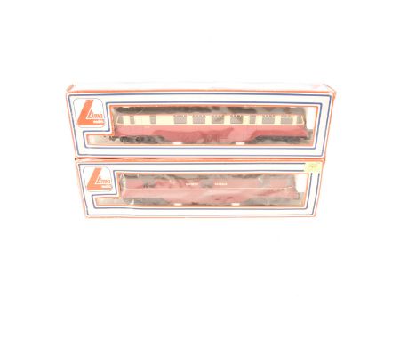 Lima OO Gauge Railcars, two boxed examples, 205133 W22 in BR carmine and cream and 205144  W 34 W in Express Parcels crimson,