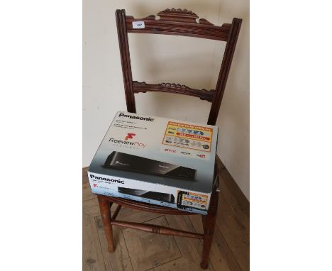 Edwardian bedroom type chair and a boxed Panasonic Freeview play recorder (2) 