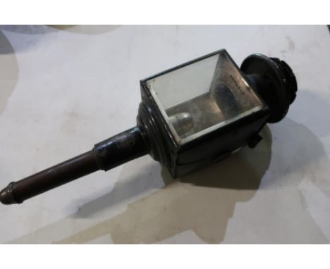 Mulliner of Birmingham carriage lamp with two bevelled glass panels (overall length 55cm) 