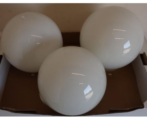 Three large opaque glass globe lamp shades 