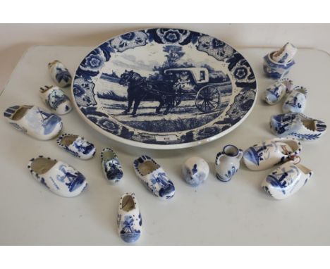 Large blue &amp; white delft type charger, various Dutch ceramic clogs etc 