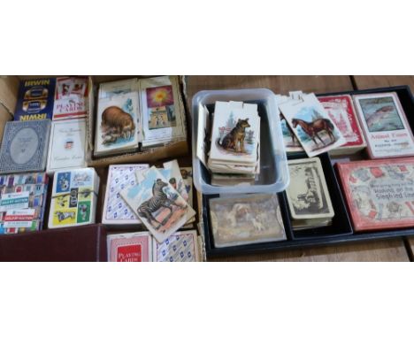 Large collection of various assorted playing cards, card games, picture cards etc and games including Animal Fours, and We're