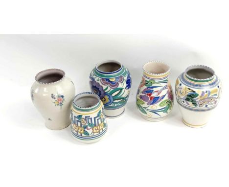 A collection of five Poole pottery vases, various sizes 