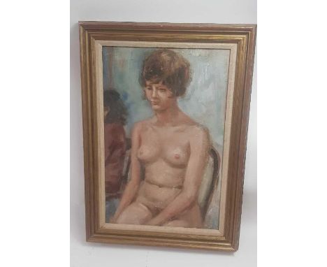 English school, 20th century, portrait of a nude female, oil on board, 62cm x 41cm 