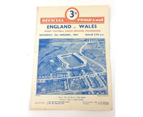 A programme for the England v Wales rugby match, Saturday 21st January 1950, together with a ticket for the same match 