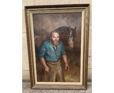 Rosemary Sarah Welch (20th century), portrait of a farrier, oil on canvas, 51cm x 76cm