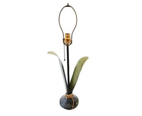 An American vintage/mid century Leviton lamp, painted in green and black, 72cm high