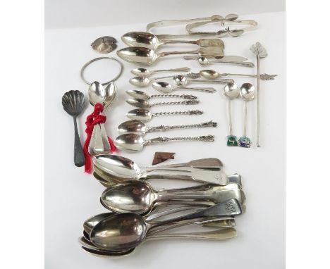 A set of six Georgian silver tea spoons, R &amp; R Keay, Edinburgh, 1834; together with a large collection of various spoons,