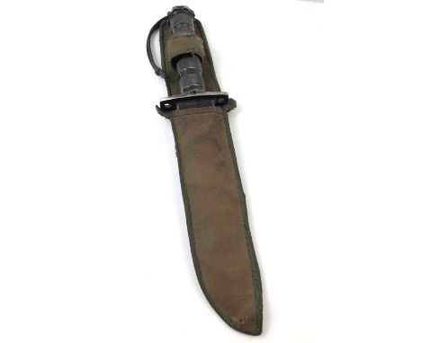 A 20th century French army knife, in a green canvas case