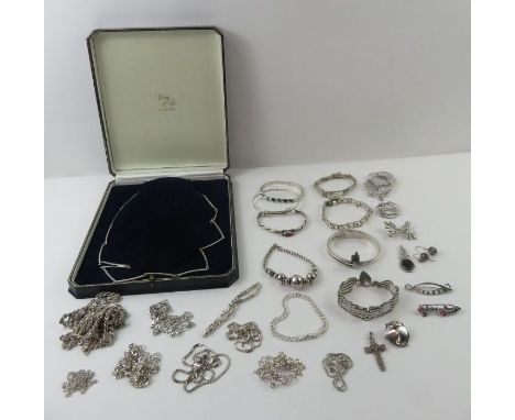 A silver N E From bar link necklace, 66cm long; together with various other silver jewellery to include chains and a gate bra