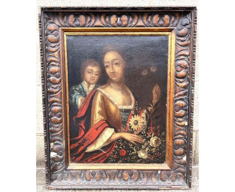 Continental school, 18th century, portrait of a mother and child, oil on canvas, 52cm x 40cm 