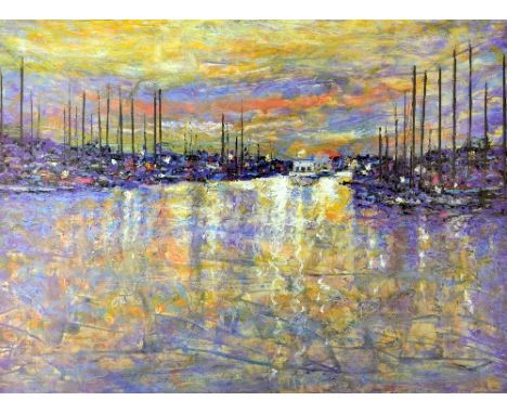 TWO LIMITED EDITION PRINTS, the first 41/90, an impressionistic scene of a marina and boats, approximately 45cm x 61cm, the s