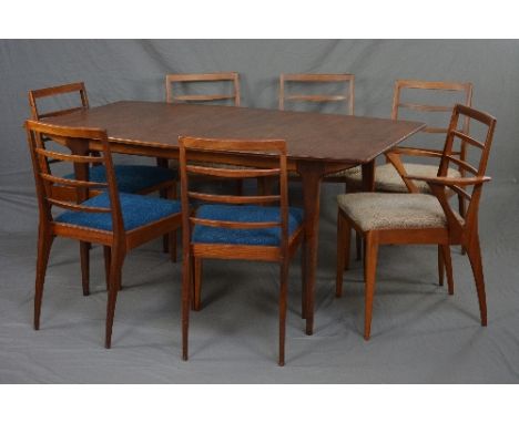 A MCINTOSH & CO LTD TEAK EXTENDING DINING TABLE, approximate size extended width 198cm x height 74.5cm x depth 91cm, and seve