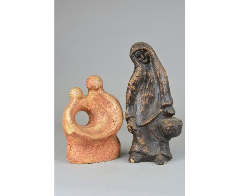 PETER HAYES (B.1946), two early ceramic figural sculptures, both showing signs of major damage and restoration, height of the