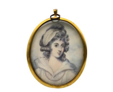 19th century oval head and shoulders miniature portrait, watercolour on ivory of Lady Anne Fitzpatrick, labelled on the rever