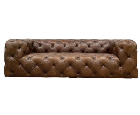 Three seat club sofa, upholstered in deeply button tan brown Brazilian leatherDimensions: Height:&nbsp;71cm&nbsp; Length/Widt