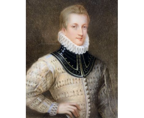 Early 19th century portrait miniature, watercolour on ivory of the Tudor soldier, statesman and poet Sir Philip Sidney wearin