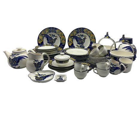 Royal Copenhagen Blue Pheasant pattern dinner and tea service for six, created after the original paintings by C. Joachim, co