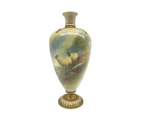 Early 20th century Royal Worcester vase decorated by Harry Davis, the ovoid form body with pierced shoulder and short flared 