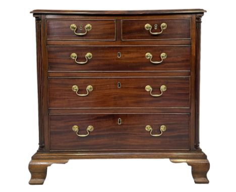 Georgian style mahogany chest, moulded rectangular top over two short and three long drawers, reeded quarter columns to uprig