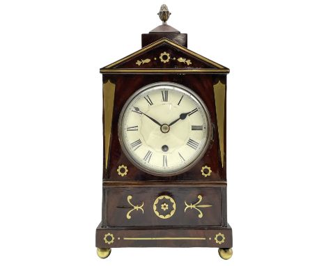 A small William IV brass inlaid mahogany bracket clock with an eight-day timepiece movement, c1835, single fusee movement and
