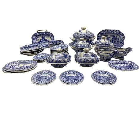 Victorian blue and white transfer printed Minton miniature series service c1825, comprising six bowls, six dinner plates and 