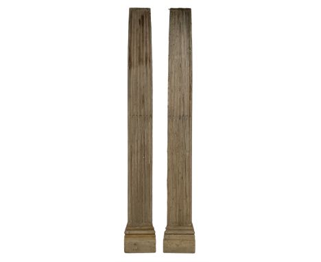 Pair early 19th century limewood architectural column or pilaster casings, square tapering form with stop fluted decoration, 