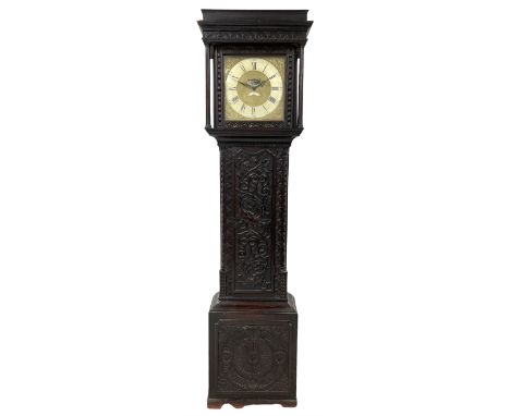 Late 18th century longcase clock by the noted maker Thomas Lister (II) of Halifax, carved dark oak case with later carving an