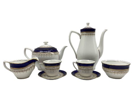 Comprehensive Royal Worcester Regency cobalt blue dinner service for twelve comprising teapot, twelve cups &amp; saucers, mil